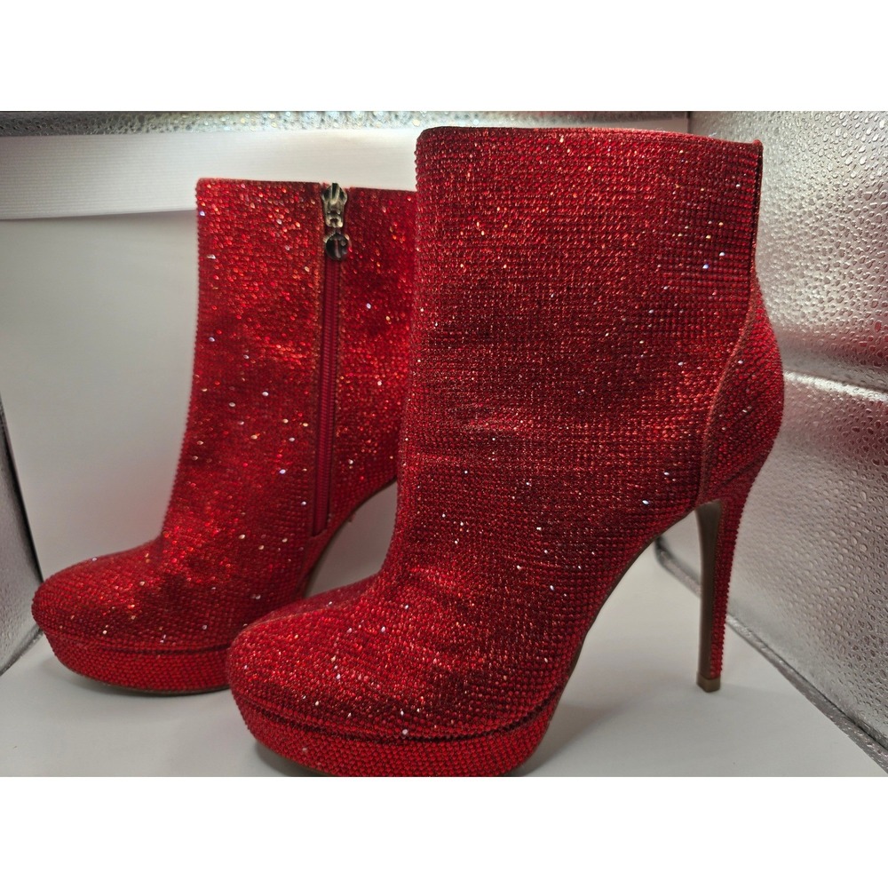 Thalia Sodi Chiara Red Rhinestone Platform Stiletto Ankle Boots SY961A-18T 10M